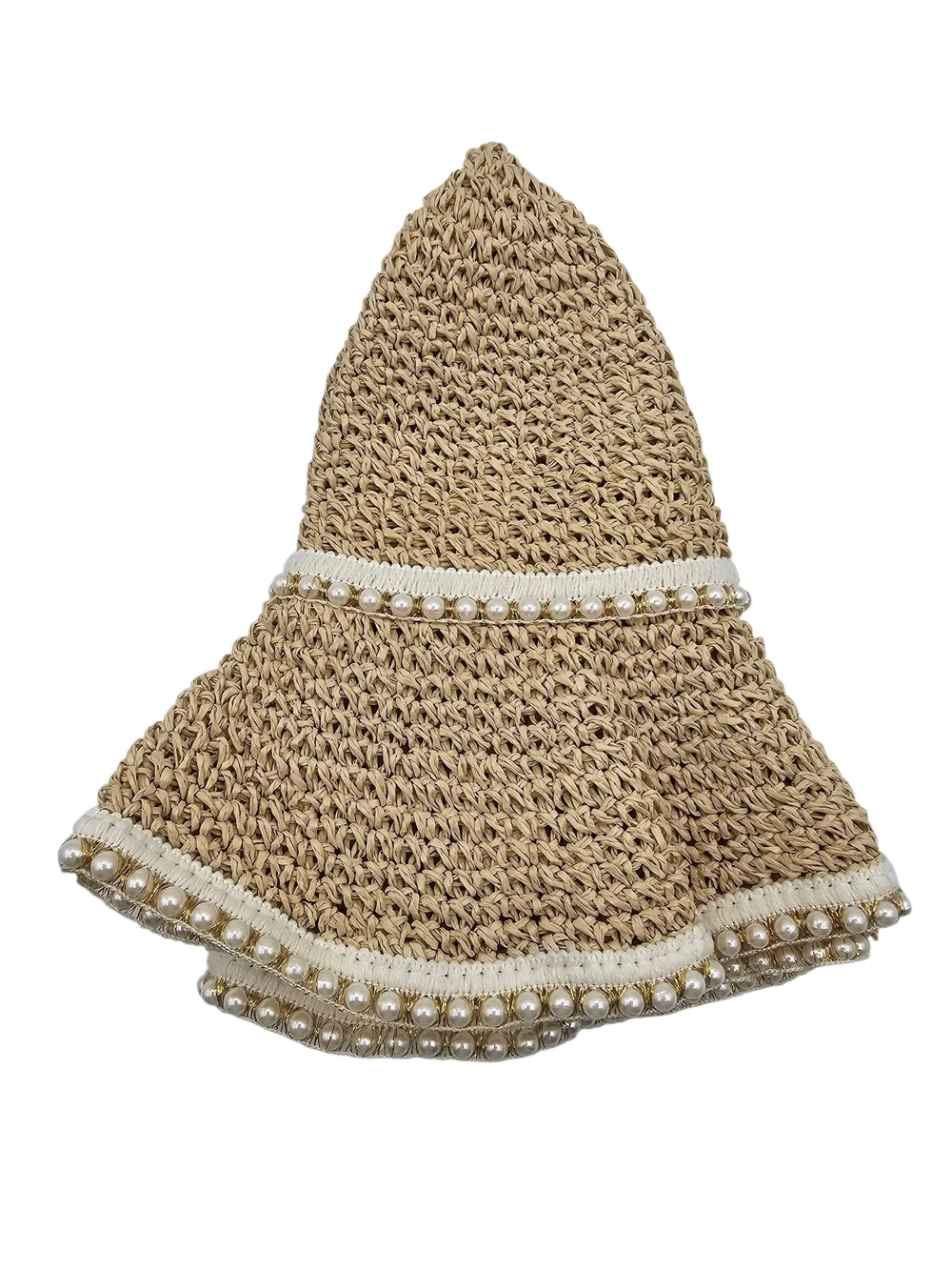 Women's Straw Sun Hat with Pearl Trim - Natural - Picture 3 of 3